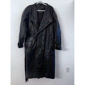 Daniel Young black leather trench coat mens size 42